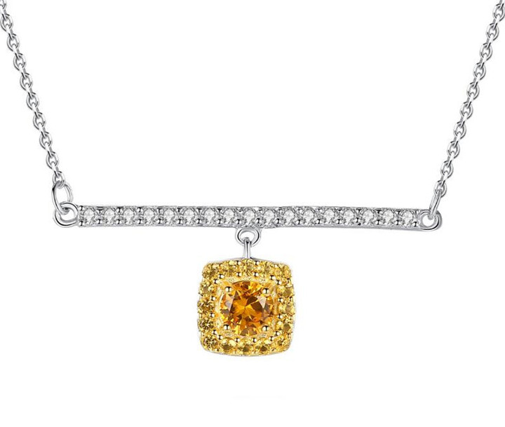 Golden citrine pendant sterling silver 925 diamond lateral bar necklace wholesale  